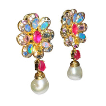 Load image into Gallery viewer, Australian Opal, South Sea Pearl, Ruby & Multicolor Sapphire Earrings & Ring Set