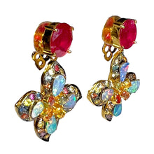 Load image into Gallery viewer, Australian Opal, Ruby & Multicolor Sapphire Earrings