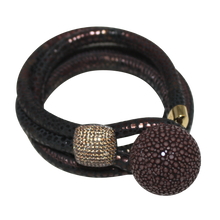 Load image into Gallery viewer, Gold & Coral Snake Italian Wrap Leather Bracelet With CZ Slider & Coral Stingray Sphere - DIDAJ