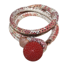 Load image into Gallery viewer, Gold & Coral Snake Italian Wrap Leather Bracelet With CZ Slider & Coral Stingray Sphere - DIDAJ