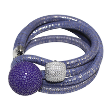 Load image into Gallery viewer, Gold & Coral Snake Italian Wrap Leather Bracelet With CZ Slider & Coral Stingray Sphere - DIDAJ