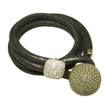 Load image into Gallery viewer, Gold & Coral Snake Italian Wrap Leather Bracelet With CZ Slider & Coral Stingray Sphere - DIDAJ