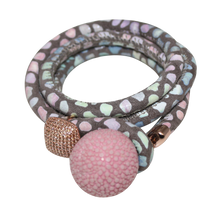 Load image into Gallery viewer, Gold & Coral Snake Italian Wrap Leather Bracelet With CZ Slider & Coral Stingray Sphere - DIDAJ