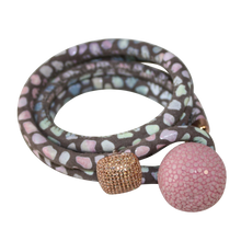 Load image into Gallery viewer, Gold & Coral Snake Italian Wrap Leather Bracelet With CZ Slider & Coral Stingray Sphere - DIDAJ