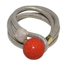 Load image into Gallery viewer, Gold & Coral Snake Italian Wrap Leather Bracelet With CZ Slider & Coral Stingray Sphere - DIDAJ