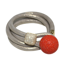 Load image into Gallery viewer, Gold & Coral Snake Italian Wrap Leather Bracelet With CZ Slider & Coral Stingray Sphere - DIDAJ