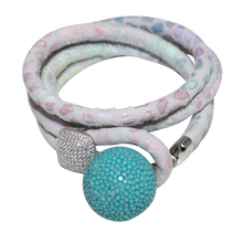 Load image into Gallery viewer, Gold & Coral Snake Italian Wrap Leather Bracelet With CZ Slider & Coral Stingray Sphere - DIDAJ