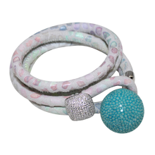 Load image into Gallery viewer, Gold & Coral Snake Italian Wrap Leather Bracelet With CZ Slider & Coral Stingray Sphere - DIDAJ