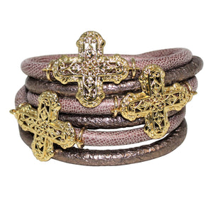 Italian Wrap Leather Bracelet With Crosses - DIDAJ