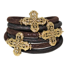 Load image into Gallery viewer, Italian Wrap Leather Bracelet With Crosses