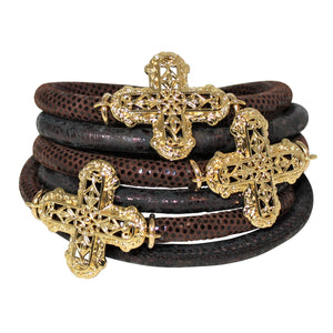 Italian Wrap Leather Bracelet With Crosses