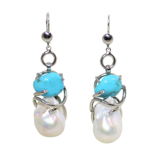 Italian Turquoise & Baroque Pearl Earrings - DIDAJ