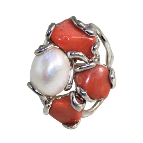 Italian Coral & Baroque Pearl Ring