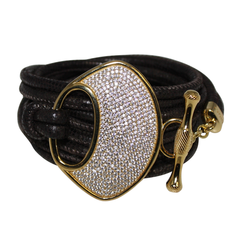 Brown Snake Italian Wrap Leather Bracelet With CZ Buckle - DIDAJ