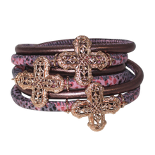 Load image into Gallery viewer, Italian Wrap Leather Bracelet With Crosses - DIDAJ