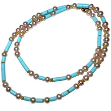 Load image into Gallery viewer, Pearl and Italian Turquoise Morse Code Necklace