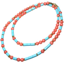Load image into Gallery viewer, Coral and Italian Turquoise Morse Code Necklace