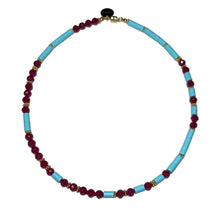 Load image into Gallery viewer, Faceted Ruby and Italian Turquois Morse Code Necklace