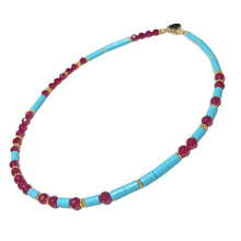 Load image into Gallery viewer, Faceted Ruby and Italian Turquois Morse Code Necklace