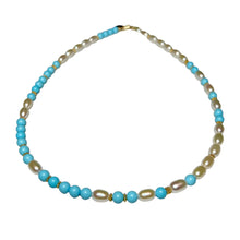 Load image into Gallery viewer, Italian Turquois &amp; Pearl Morse Code Necklace