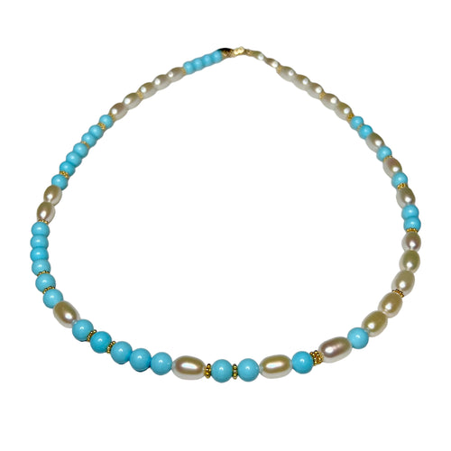 Italian Turquois & Pearl Morse Code Necklace