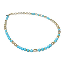 Load image into Gallery viewer, Italian Turquois &amp; Pearl Morse Code Necklace