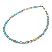 Load image into Gallery viewer, Italian Turquois &amp; Pearl Morse Code Necklace