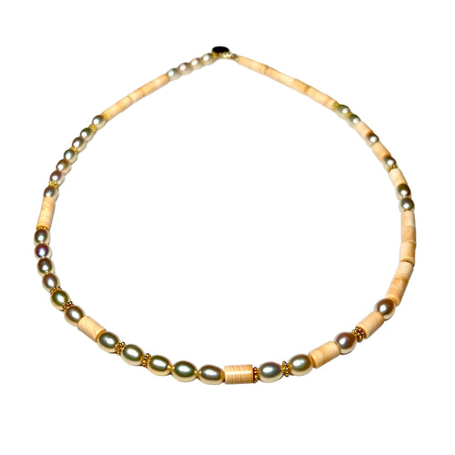 Pearl and Italian Carneola Morse Code Necklace