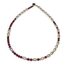 Load image into Gallery viewer, Faceted Ruby and Pearl Morse Code Necklace