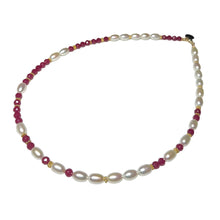 Load image into Gallery viewer, Faceted Ruby and Pearl Morse Code Necklace