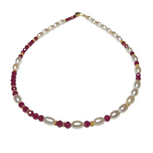 Load image into Gallery viewer, Faceted Ruby and Pearl Morse Code Necklace