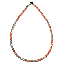 Load image into Gallery viewer, Pearl and Coral Morse Code Necklace