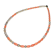 Load image into Gallery viewer, Pearl and Coral Morse Code Necklace