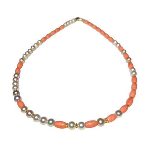 Pearl and Coral Morse Code Necklace