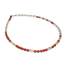 Load image into Gallery viewer, Red Coral &amp; Pearl Morse Code Necklace