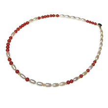 Load image into Gallery viewer, Red Coral &amp; Pearl Morse Code Necklace