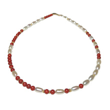 Load image into Gallery viewer, Red Coral &amp; Pearl Morse Code Necklace