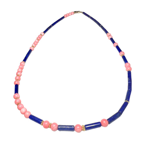 Pink Coral & Lapis Lazuli Morse Code Necklace