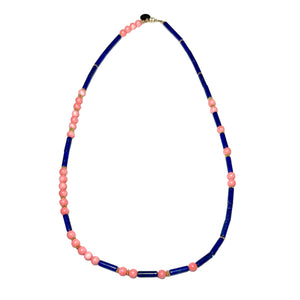 Pink Coral & Lapis Lazuli Morse Code Necklace