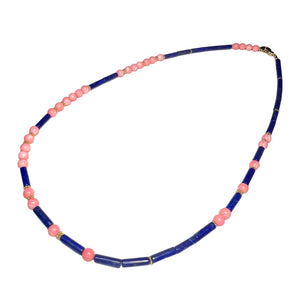 Pink Coral & Lapis Lazuli Morse Code Necklace