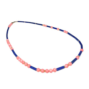 Pink Coral & Lapis Lazuli Morse Code Necklace