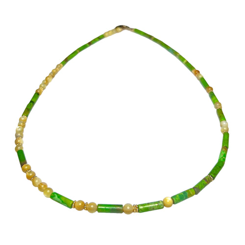 Mother of Pearl & Green Turquois Morse Code Necklace