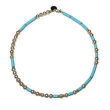Load image into Gallery viewer, Italian Turquois &amp; Pearl Morse Code Necklace