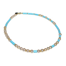 Load image into Gallery viewer, Italian Turquois &amp; Pearl Morse Code Necklace