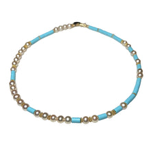 Load image into Gallery viewer, Italian Turquois &amp; Pearl Morse Code Necklace