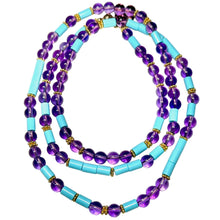 Load image into Gallery viewer, Amethyst and Italian Turquoise Morse Code Necklace