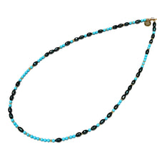 Load image into Gallery viewer, Faceted Black Pearl and Italian Turquoise Morse Code Necklace