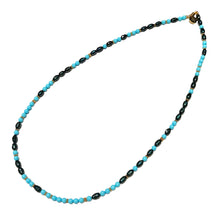 Load image into Gallery viewer, Faceted Black Pearl and Italian Turquoise Morse Code Necklace