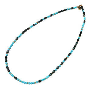 Faceted Black Pearl and Italian Turquoise Morse Code Necklace