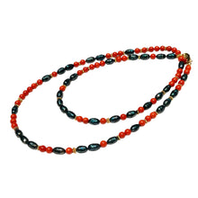 Load image into Gallery viewer, Faceted Black Pearl and Coral Morse Code Necklace